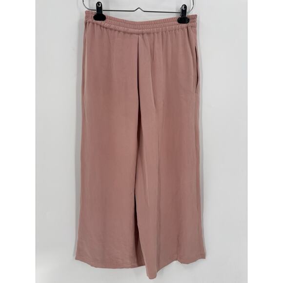 ZZ Vintage Pants Womens Small Blush Pink 100% Silk Wide Leg Stretch Pockets Crop - Picture 5 of 16